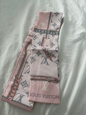 Louis Vuitton Pink and Gray Monogram Silk Bandeau/ twilly with Chain Motif